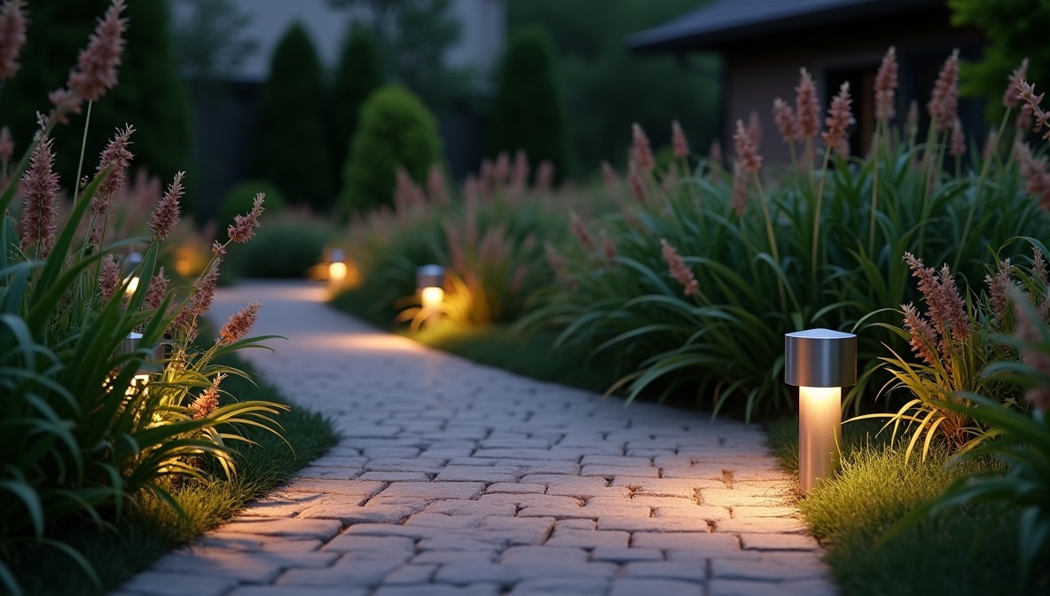 Outdoor garden with lighting and plants at Khexylongrximax